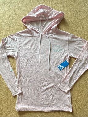 surf style Light Pink Long Sleeve Hoodie Tee with Mint Logo